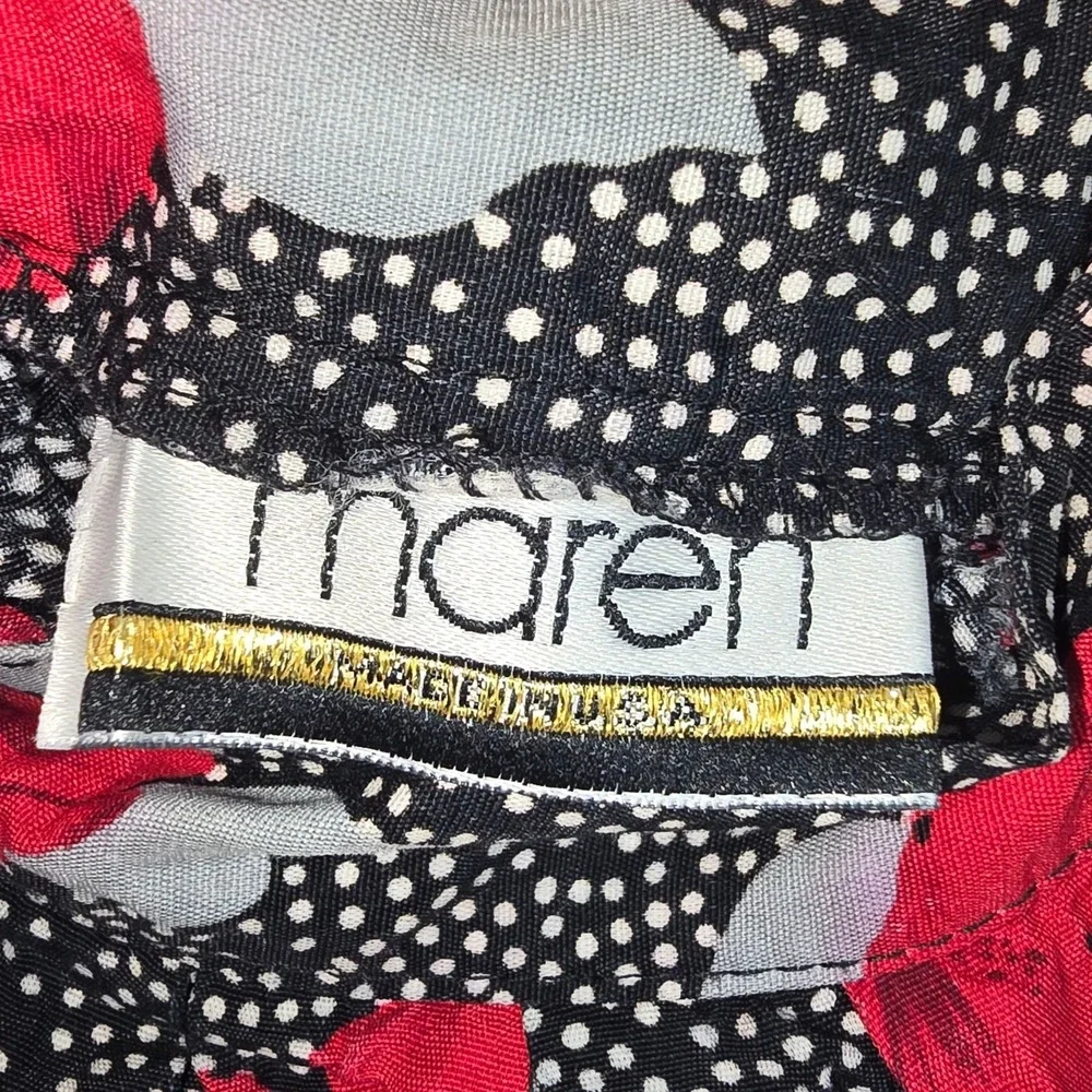 Vintage Made USA Maren Red Floral Polka Dot Skirt Womans Sz Med Midi Cottagecore